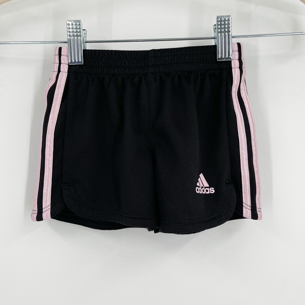 Adidas Baby Shorts Black with Baby Pink Stripes and Logo Baby Size 24 Months